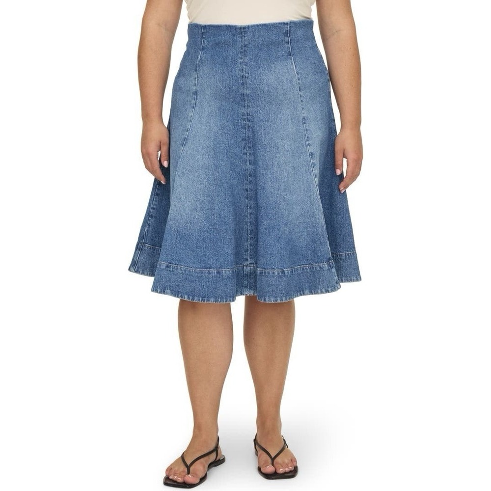 Warp + Weft Los High-Rise Flared‎ Denim Midi Skirt Blue Women's Size 18 / 34W